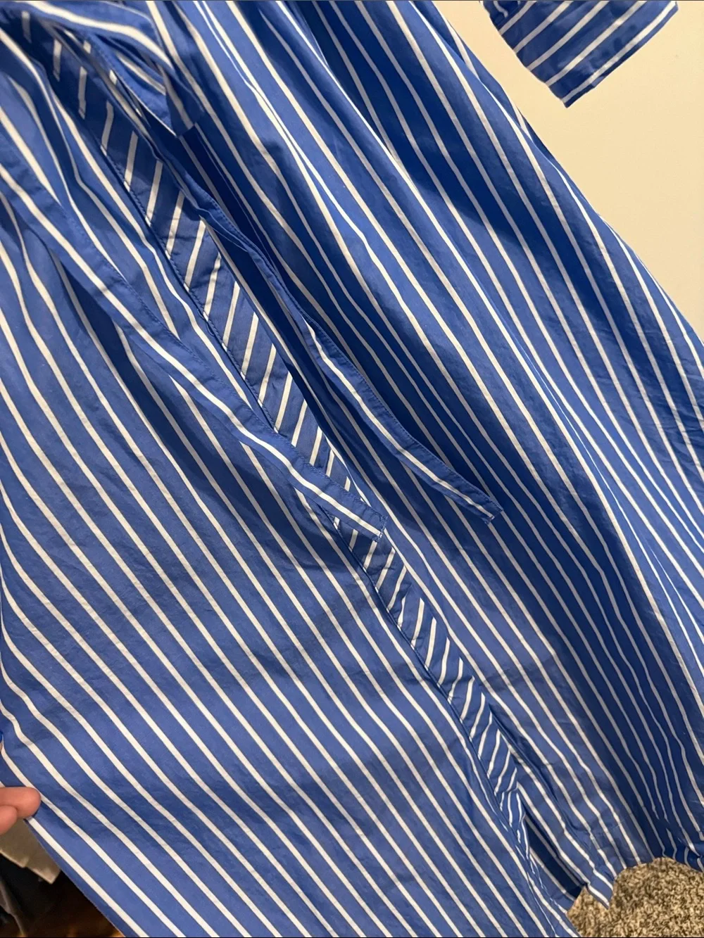 Free Assembly Blue White Striped Belted Shirt Dress Size Medium